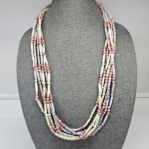 VINTAGE Multi-Strand Pastel Splatter Plastic Bead Beaded Convertible Necklace